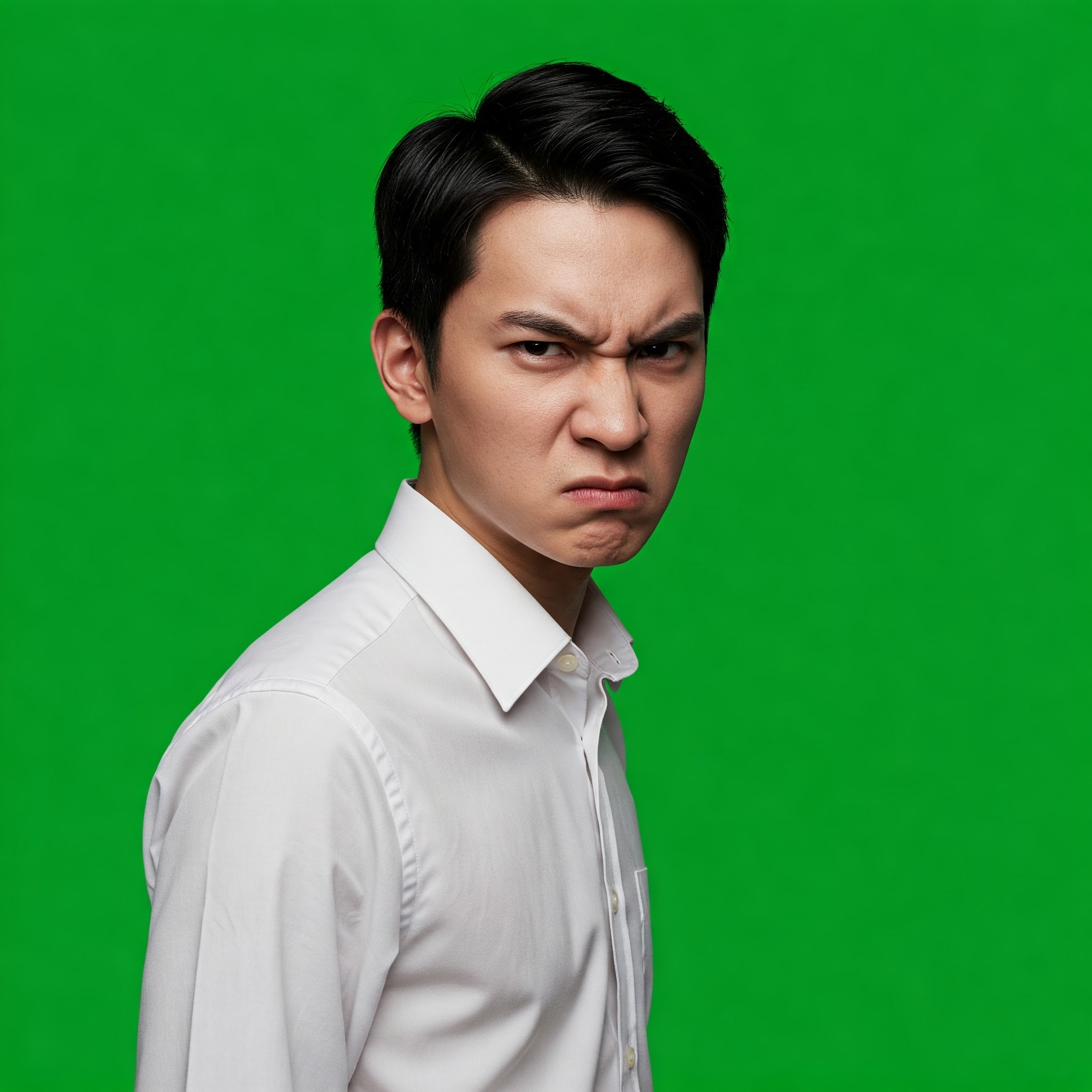 photo of Furious Young Man Scowling Against Green Screen